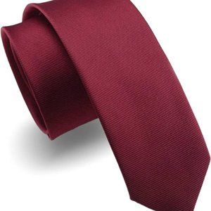 RBOCOTT 2.4" Burgundy Skinny Tie for Men Silk Wedding Business Slim Necktie